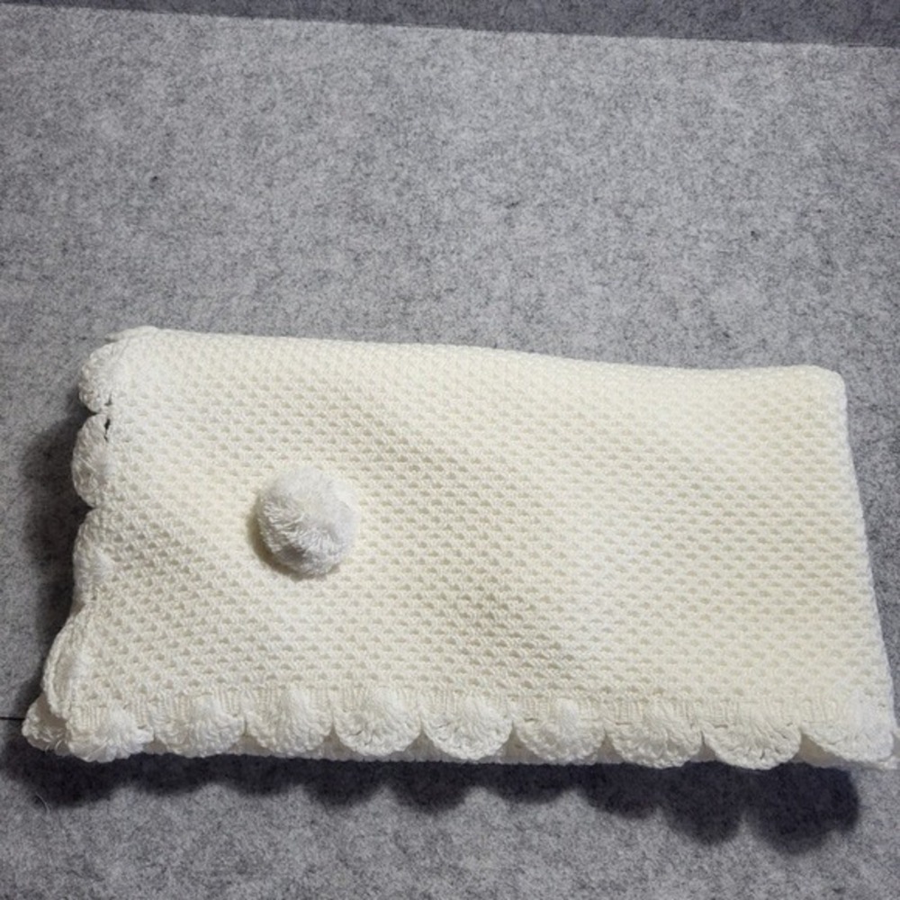 Handmade Crochet White Baby‎ Blanket - 34"x32"
